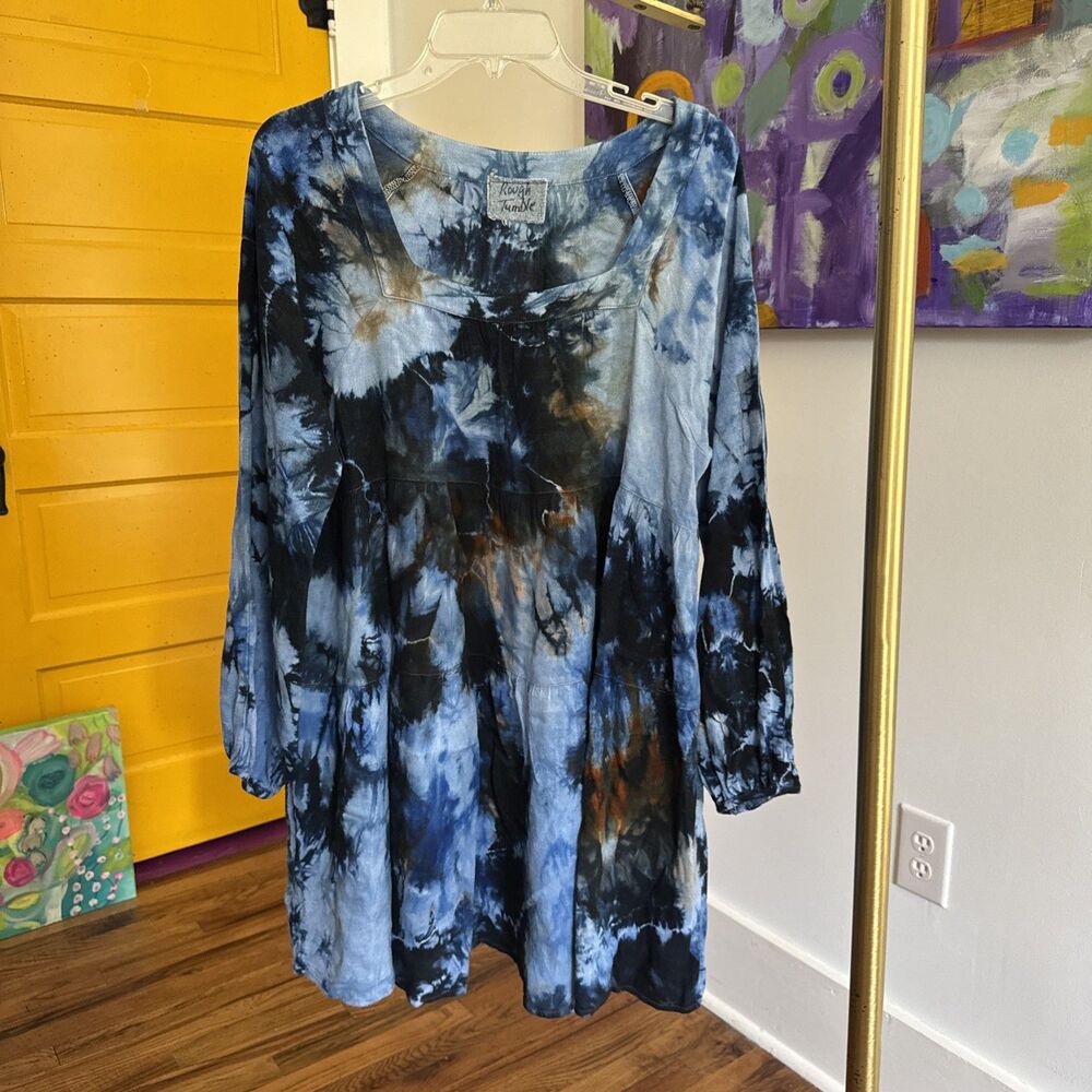 Rough Tumble  Long Sleeve Blue Tie Dye Square Neck Baby Doll Waistline No Size